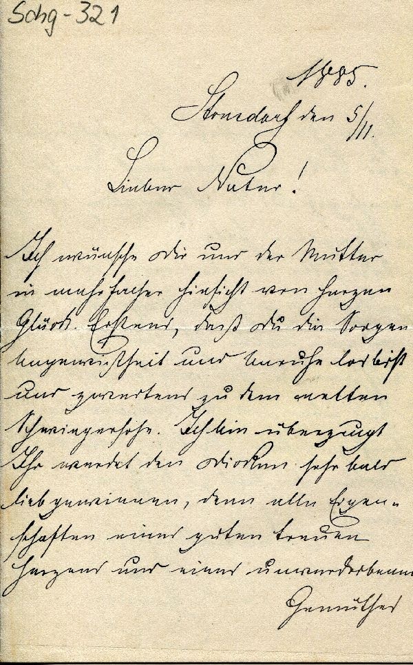 Stonsdorf d. 05.11.1885 Sohn Heinz an Vater (Schloß Wernigerode GmbH RR-F)