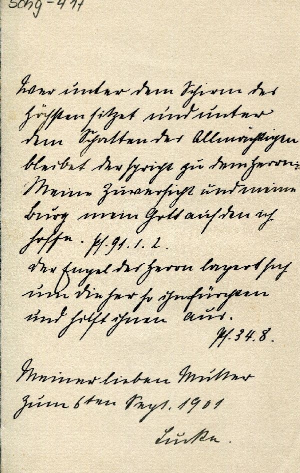 Bibelvers: Ps. 34.8 an Mutter zum 06. Sept. 1901 von Lucka (Schloß Wernigerode GmbH RR-F)