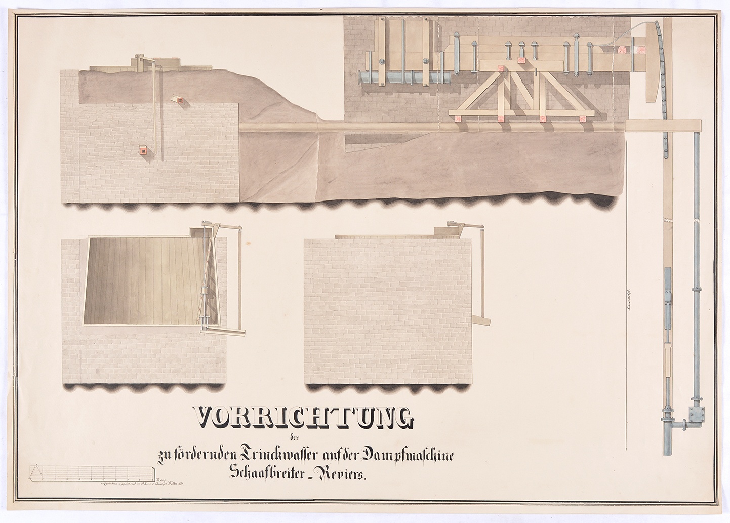 Vorrichtung der zu fördernden Trinkwasser auf der Dampfmaschine Schaafbreiter-Reviers. (Mansfeld-Museum im Humboldt-Schloss CC BY-NC-SA)