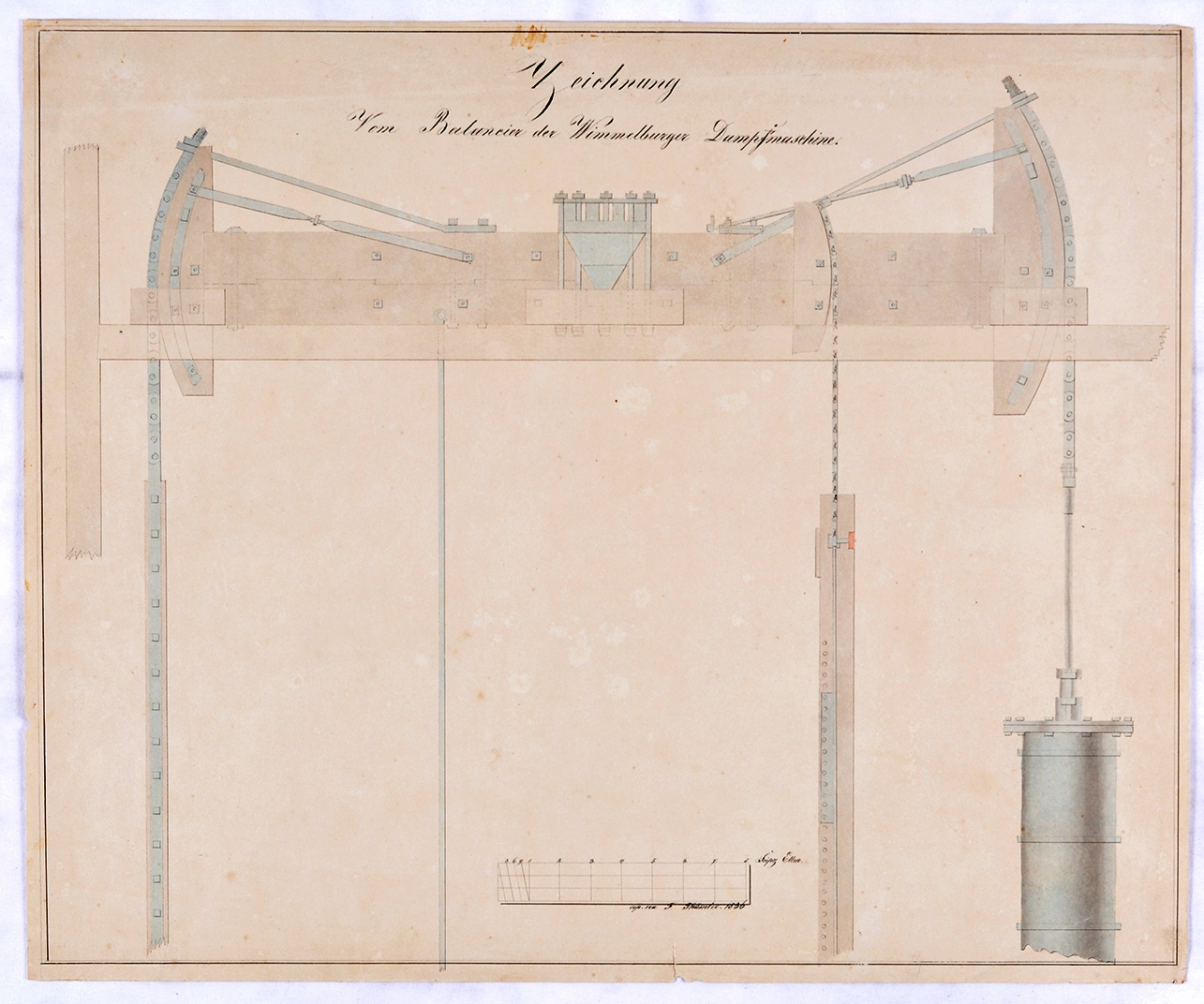 Zeichnung Vom Balancier der Wimmelburger Dampfmaschine. (Mansfeld-Museum im Humboldt-Schloss CC BY-NC-SA)