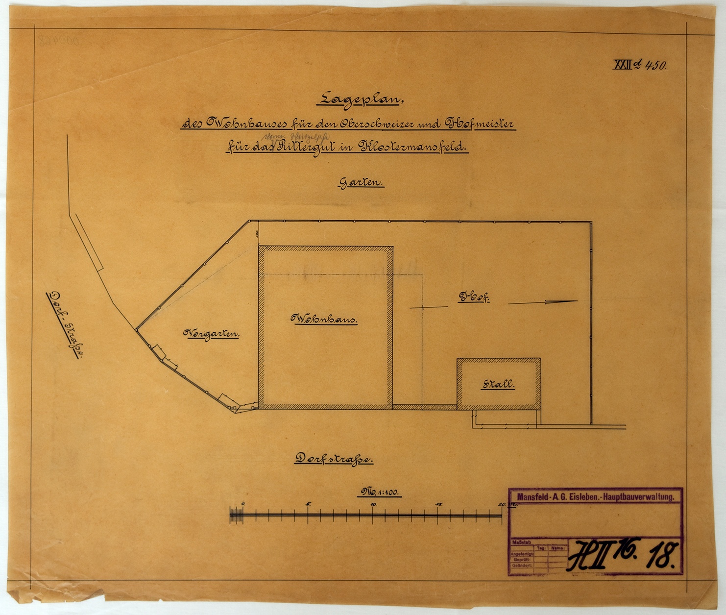 Lageplan, des Wohnhauses für den Oberschweizer und Hofmeister für das vorm. Weitzelsche Rittergut in Klostermansfeld. (Mansfeld-Museum im Humboldt-Schloss CC BY-NC-SA)