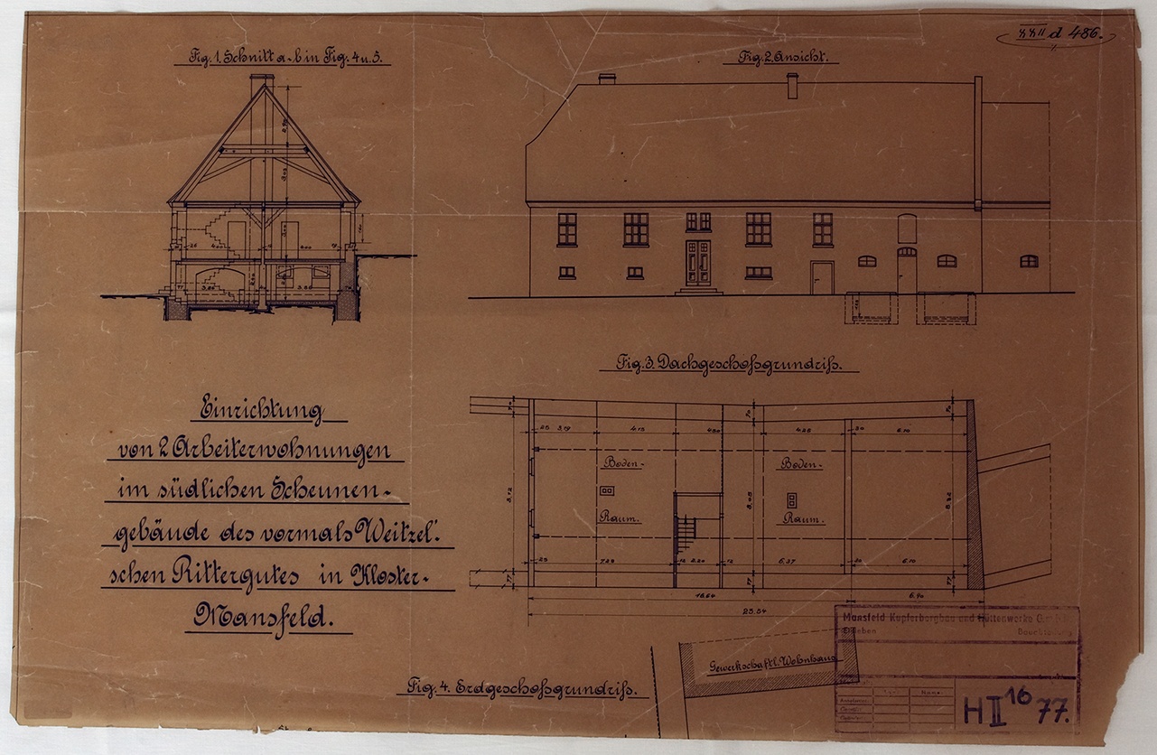 Einrichtung von 2 Arbeiterwohnungen im südlichen Scheunengebäude des vormals Weitzelschen Rittergutes in Klostermansfeld. (Mansfeld-Museum im Humboldt-Schloss CC BY-NC-SA)