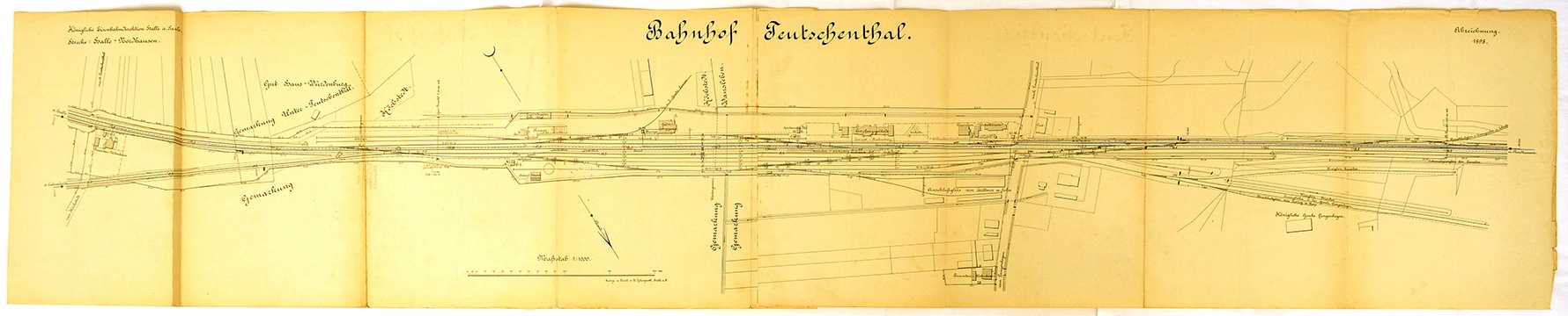 Königliche Eisenbahndirektion Halle a. Saale. Strecke. Halle - Nordhausen. Abzeichnung 1898. (Mansfeld-Museum im Humboldt-Schloss CC BY-NC-SA)