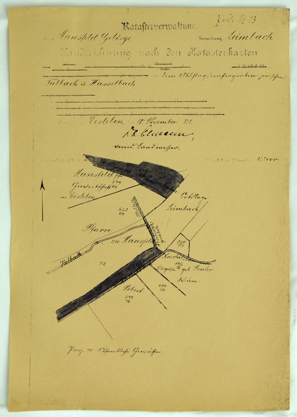 Handzeichnung nach den Katasterkarten von dem Abschlagewässergraben zwischen Talbach u. Hasselbach. (Mansfeld-Museum im Humboldt-Schloss CC BY-NC-SA)