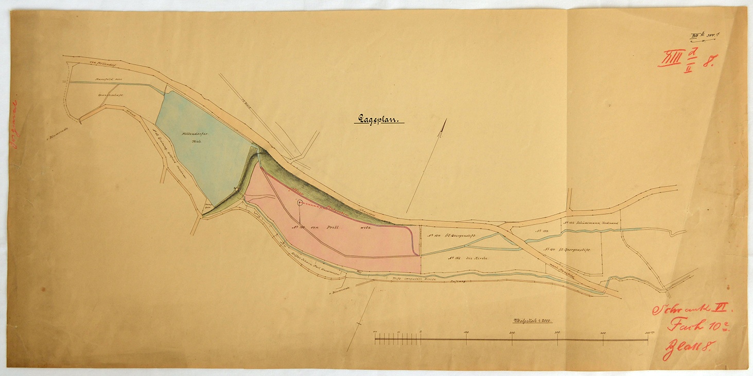 Lageplan vom Möllendorfer Teich und angrenzender Wiese (Mansfeld-Museum im Humboldt-Schloss CC BY-NC-SA)