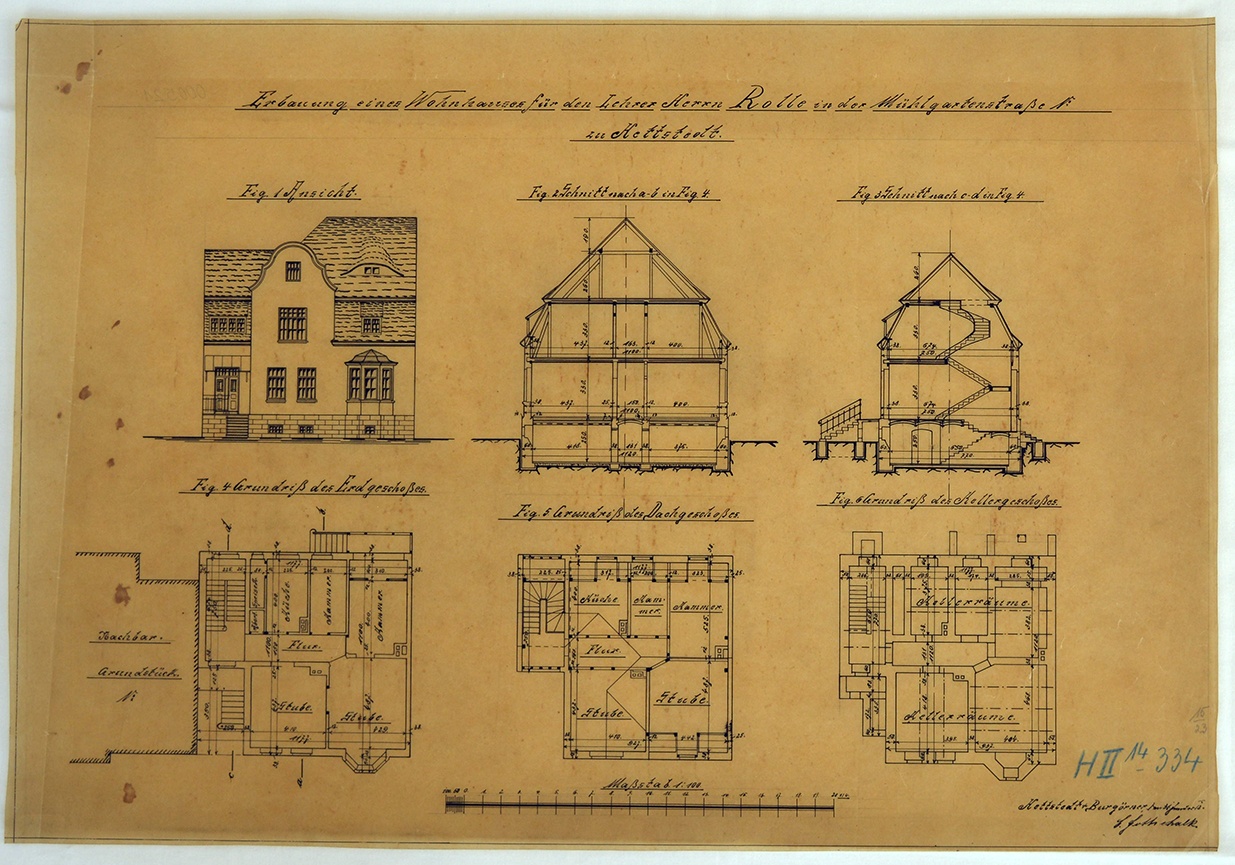 Erbauung eines Wohnhaus für den Lehrer Rolle in der Mühlgartenstraße No. zu Hettstedt. (Mansfeld-Museum im Humboldt-Schloss CC BY-NC-SA)