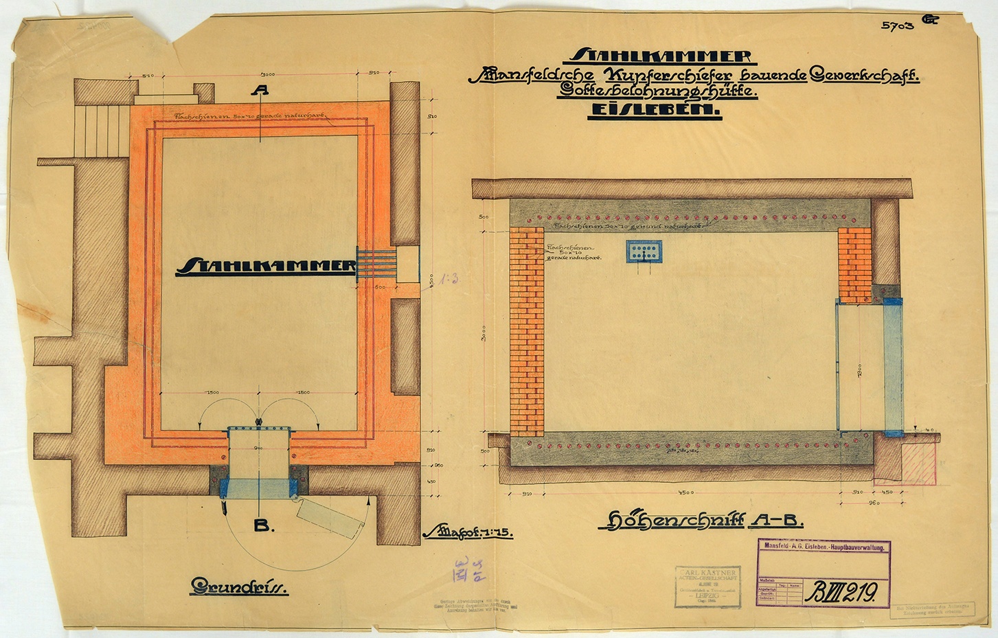 Stahlkammer Mansfeldsche Kupferschiefer bauende Gewerkschaft. Gottesbelohnungshütte. Eisleben. (Mansfeld-Museum im Humboldt-Schloss CC BY-NC-SA)