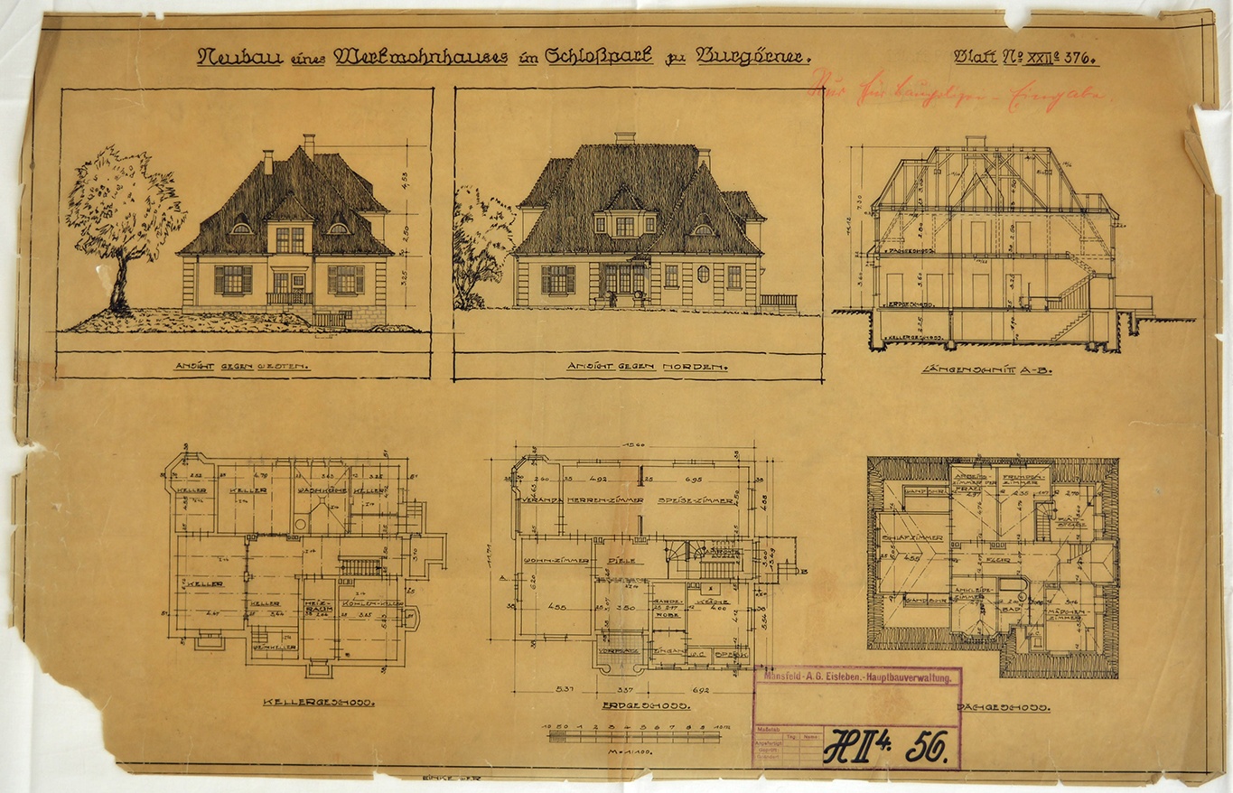 Neubau eines Werkwohnhauses im Schloßpark zu Burgörner. (Mansfeld-Museum im Humboldt-Schloss CC BY-NC-SA)