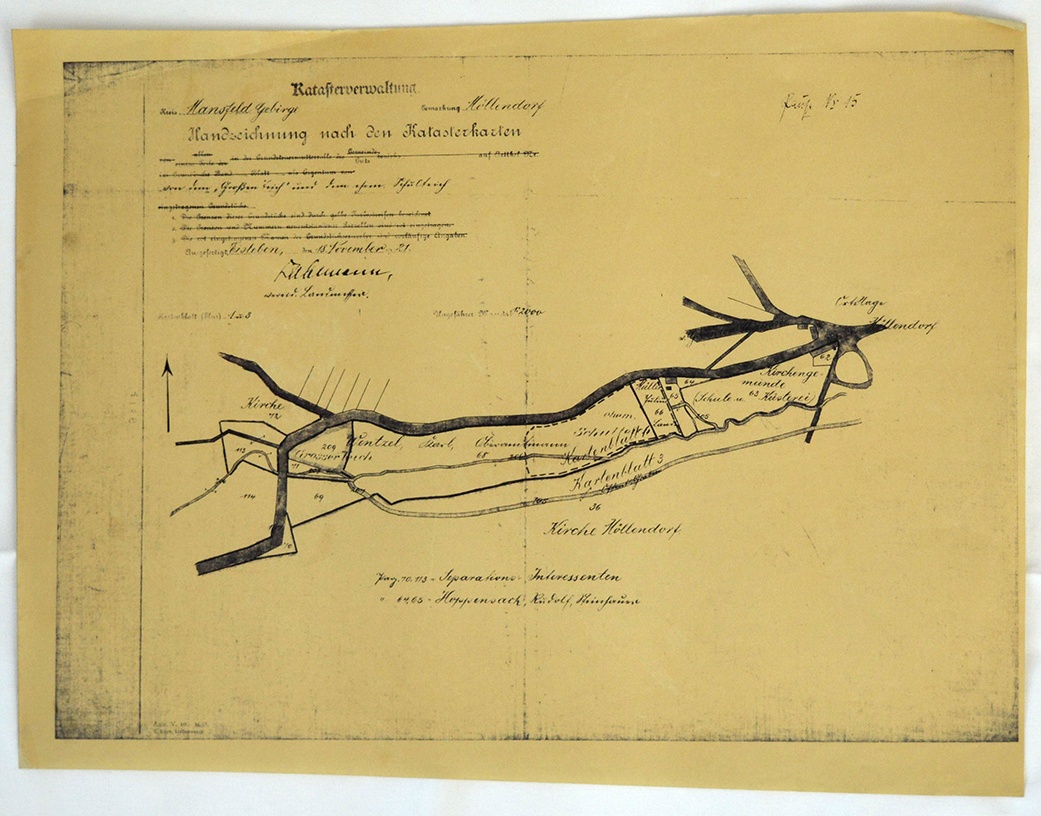 Handzeichnung nach den Katasterkarten von dem "Großen Teich" und dem ehem. Schulteich, Kartenblatt 1 u. 3 (Mansfeld-Museum im Humboldt-Schloss CC BY-NC-SA)