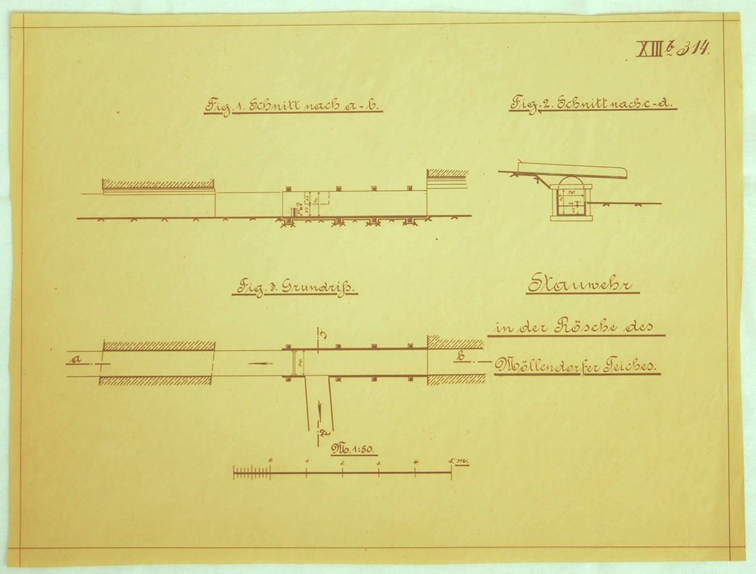 Stauwehr in der Rösche des Möllendorfer Teiches. (Mansfeld-Museum im Humboldt-Schloss CC BY-NC-SA)