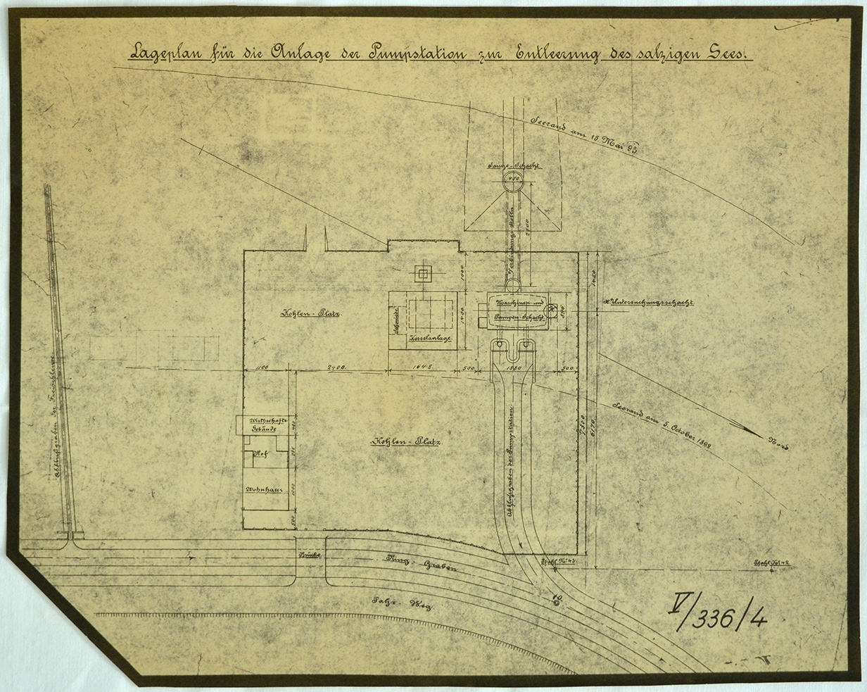 Lageplan für die Anlage der Pumpstation zur Entleerung des salzigen Sees (Mansfeld-Museum im Humboldt-Schloss CC BY-NC-SA)