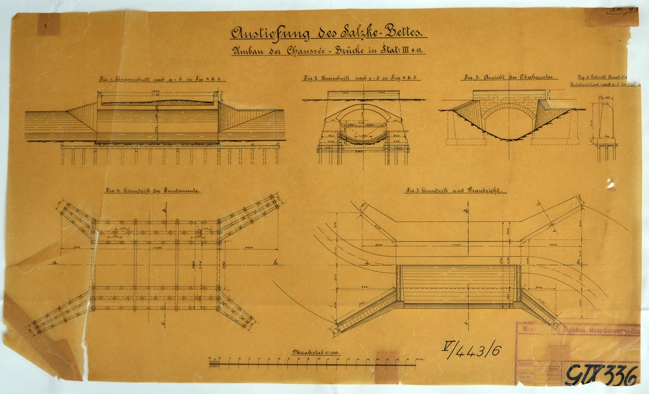 Austiefung des Salzke-Bettes. Umbau der Chaussee-Brücke in Stat: III+18. (Mansfeld-Museum im Humboldt-Schloss CC BY-NC-SA)