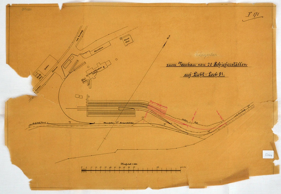 Lageplan zum Neubau von 20 Schieferställen auf Licht-Loch 81. (Mansfeld-Museum im Humboldt-Schloss CC BY-NC-SA)