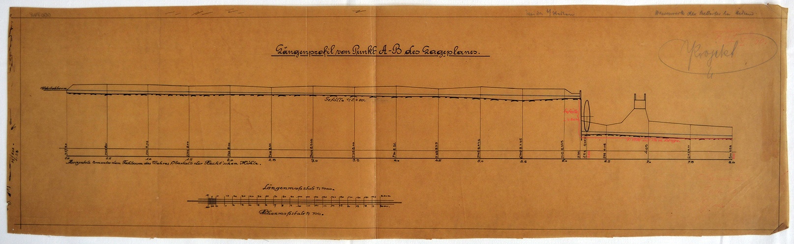 Längenprofil von Punkt A-B des Lageplanes (Mansfeld-Museum im Humboldt-Schloss CC BY-NC-SA)