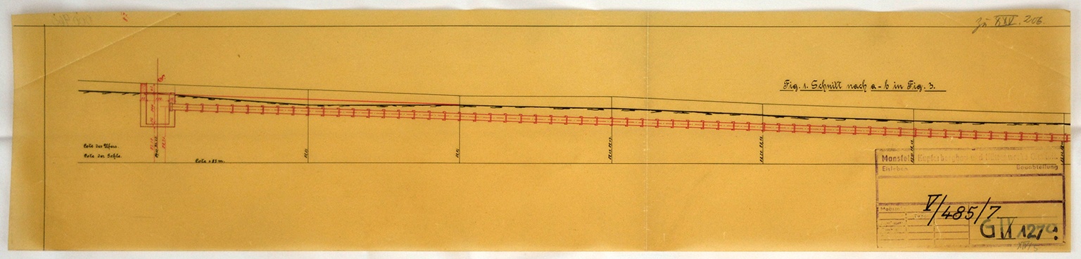 Zeichnung über eine projektierte Tonrohrleitung. Figur 1 (Mansfeld-Museum im Humboldt-Schloss CC BY-NC-SA)