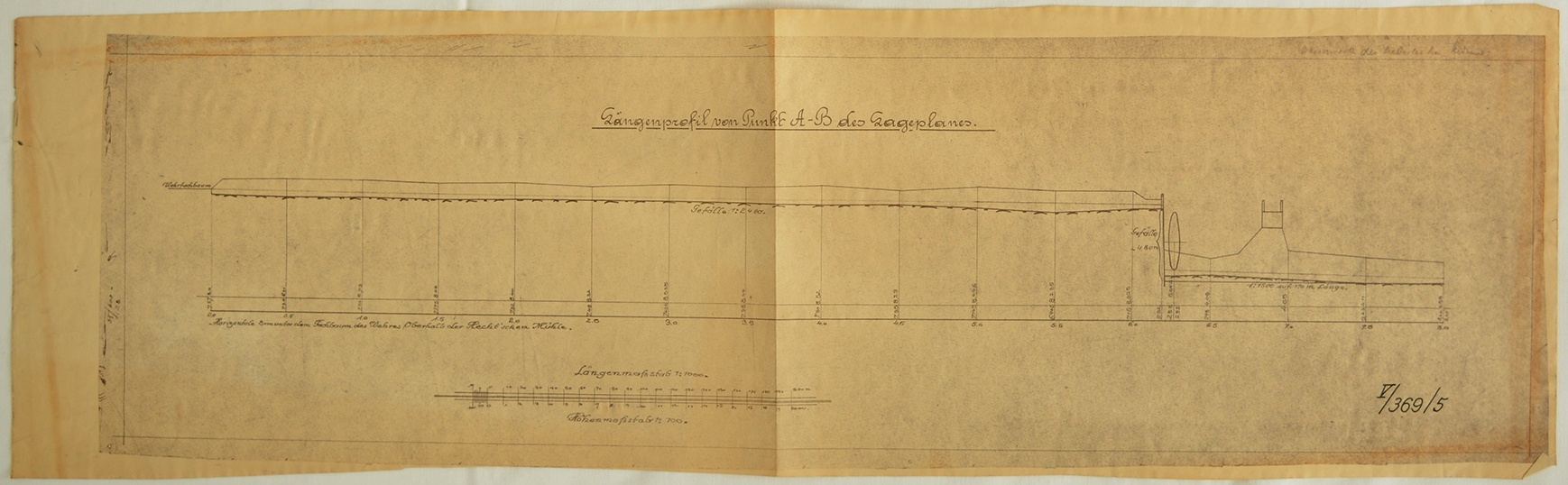 Längenprofil von Punkt A-B des Lageplans (Mansfeld-Museum im Humboldt-Schloss CC BY-NC-SA)