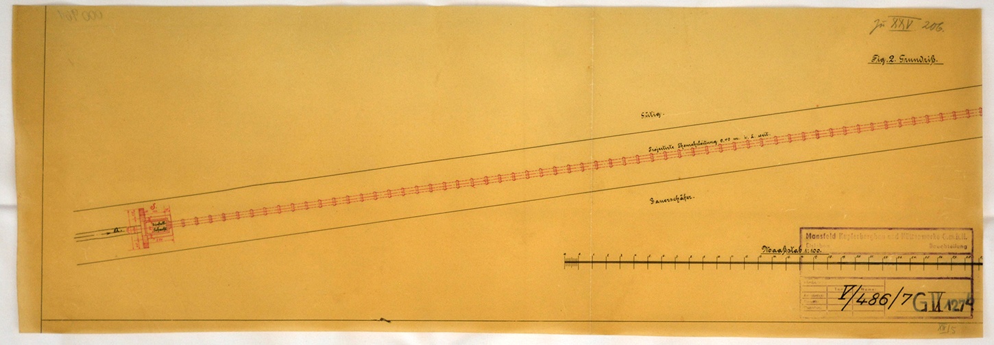 Zeichnung über eine projektierte Tonrohrleitung. Figur 2 (Mansfeld-Museum im Humboldt-Schloss CC BY-NC-SA)