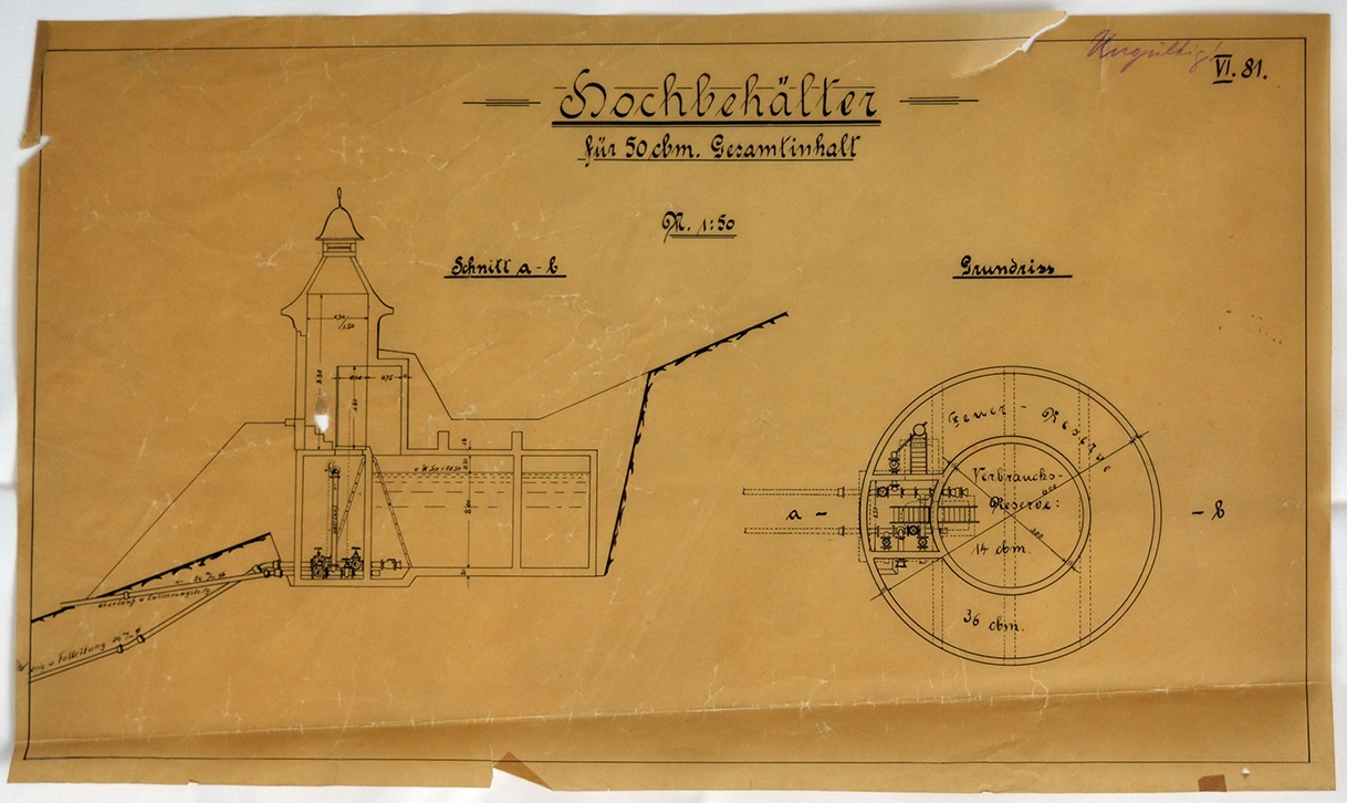 Hochbehälter für 50 cbm Gesamtinhalt (Mansfeld-Museum im Humboldt-Schloss CC BY-NC-SA)