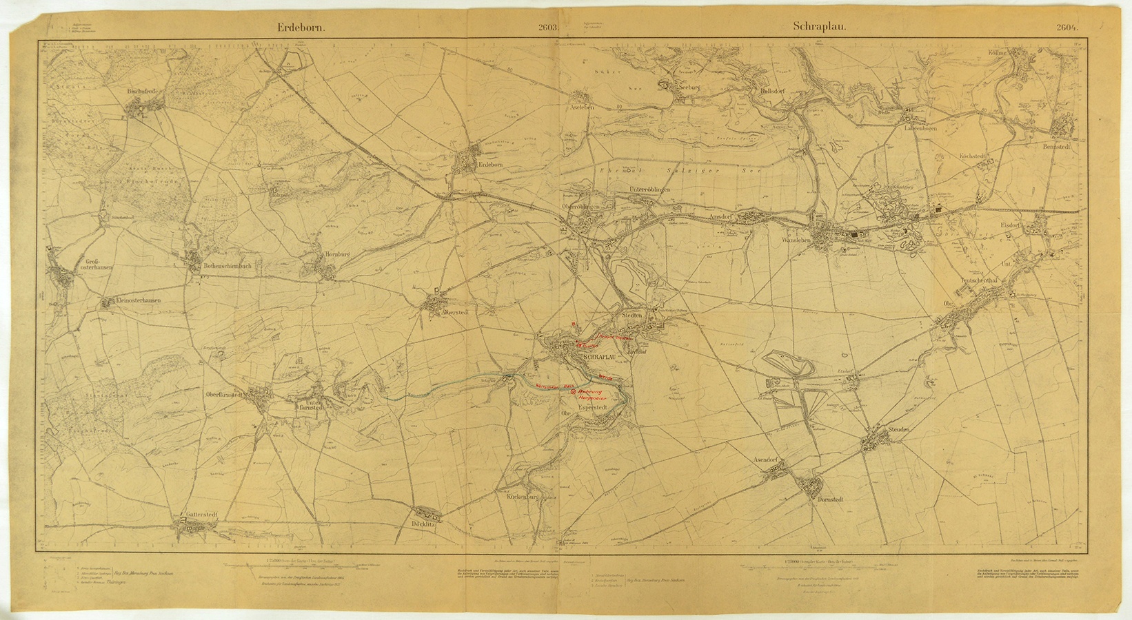 Topographische Karten der Gebiete um Erdeborn (Nr. 2603) und Schraplau (Nr. 2604) (Mansfeld-Museum im Humboldt-Schloss CC BY-NC-SA)