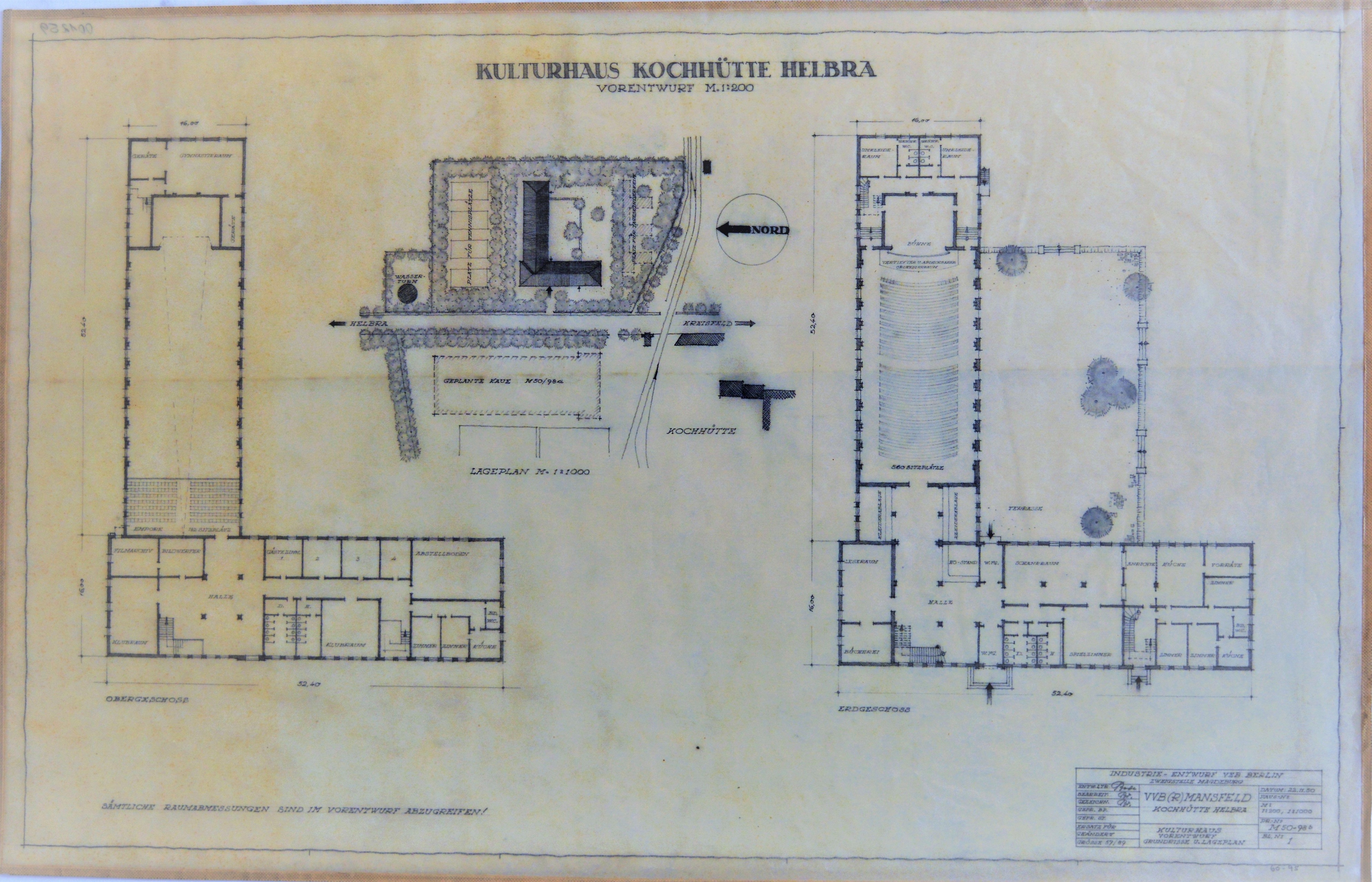 Kulturhaus Kochhütte Helbra Vorentwurf. /Blatt Nr. 1 (Mansfeld-Museum im Humboldt-Schloss CC BY-NC-SA)