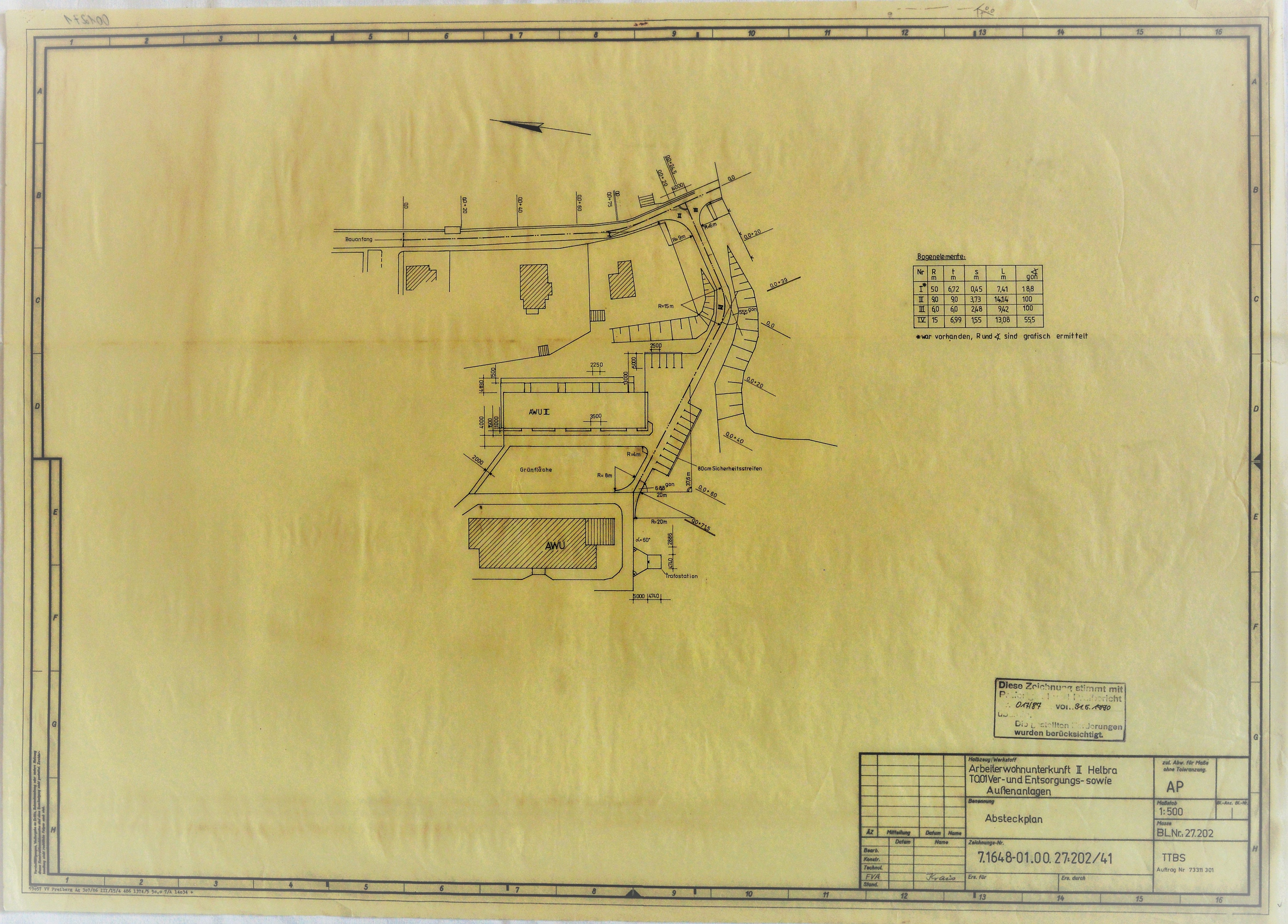 Arbeiterwohnunterkunft II Helbra TO.01 Ver- und Entsorgungs- sowie Außenanlagen Absteckplan (Mansfeld-Museum im Humboldt-Schloss CC BY-NC-SA)