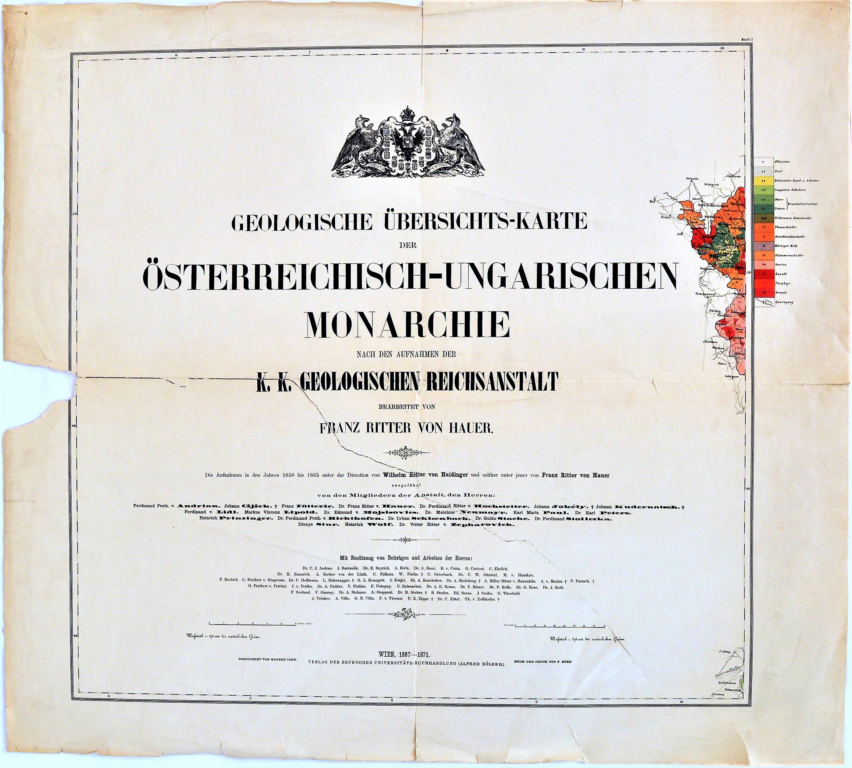 Geologische Übersichtskarte der östereichisch-ungarischen Monarchie / Blatt 1 (Mansfeld-Museum im Humboldt-Schloss CC BY-NC-SA)
