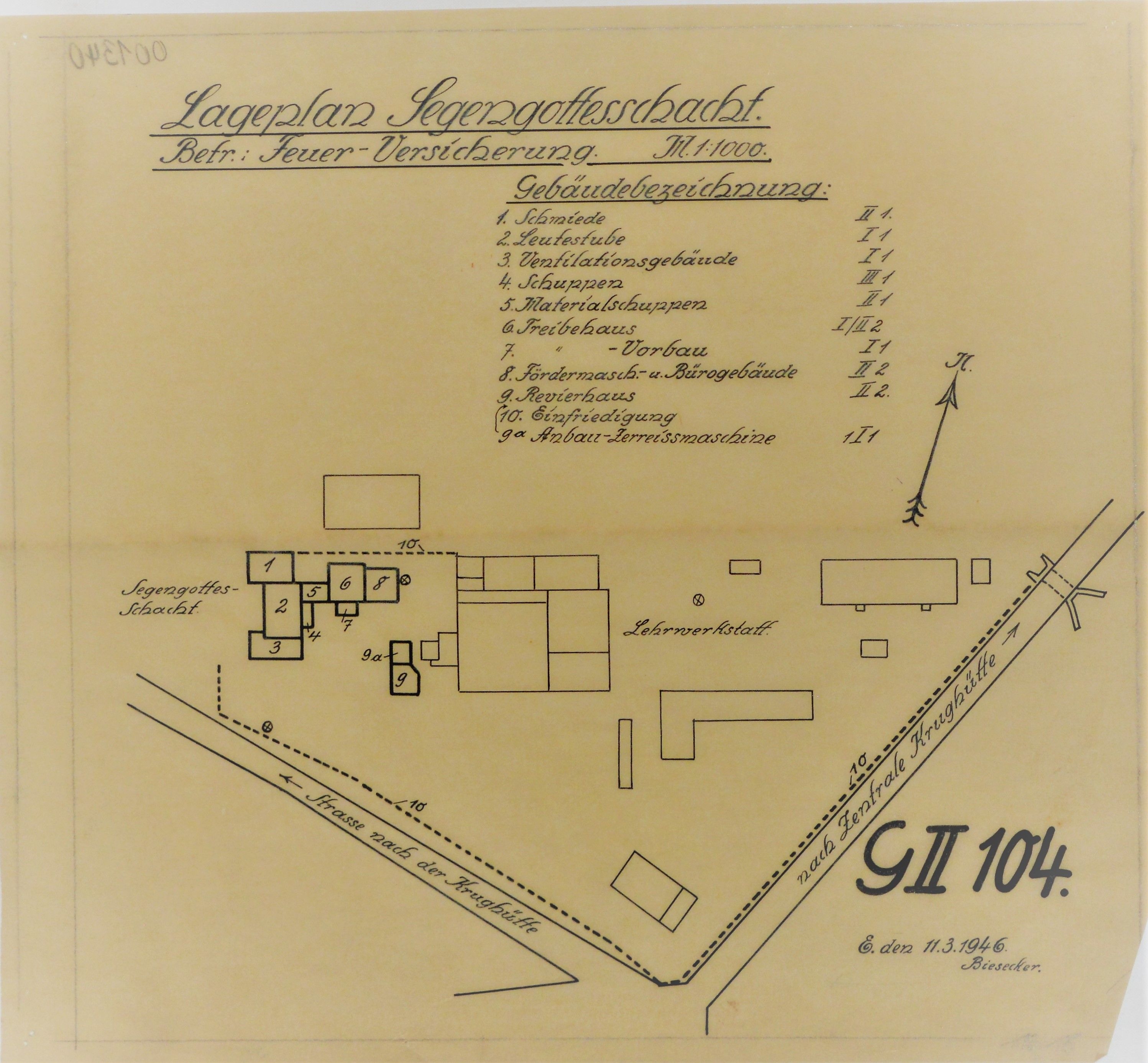 Lageplan Segengottesschacht. Betr.: Feuerversicherung (Mansfeld-Museum im Humboldt-Schloss CC BY-NC-SA)