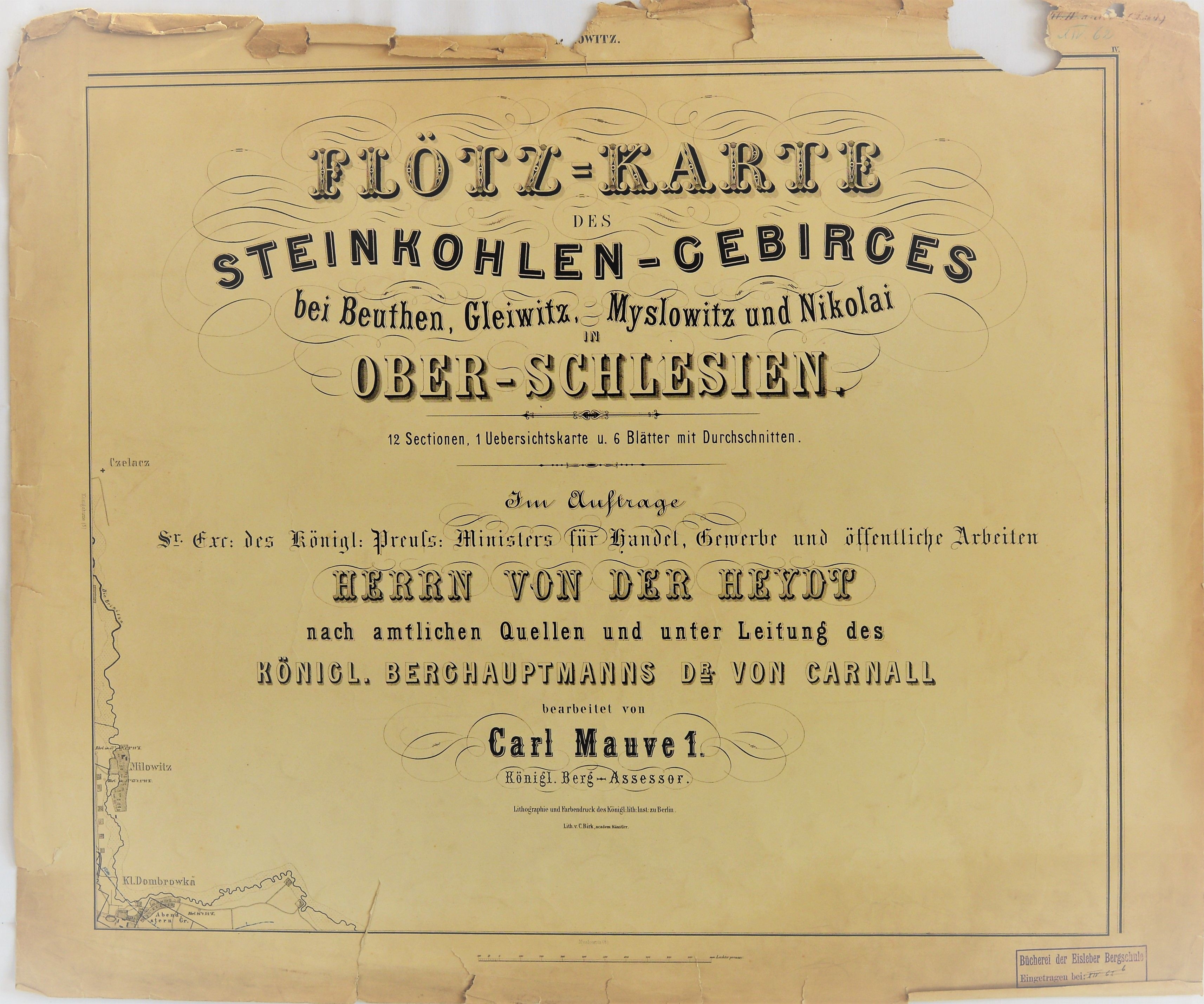 Flötz=Karte des Steinkohlen-Cebirces bei Beuthen, Gleiwitz, Myslowitz und Nicolai in Ober-Schlesien / Blatt IV (Mansfeld-Museum im Humboldt-Schloss CC BY-NC-SA)