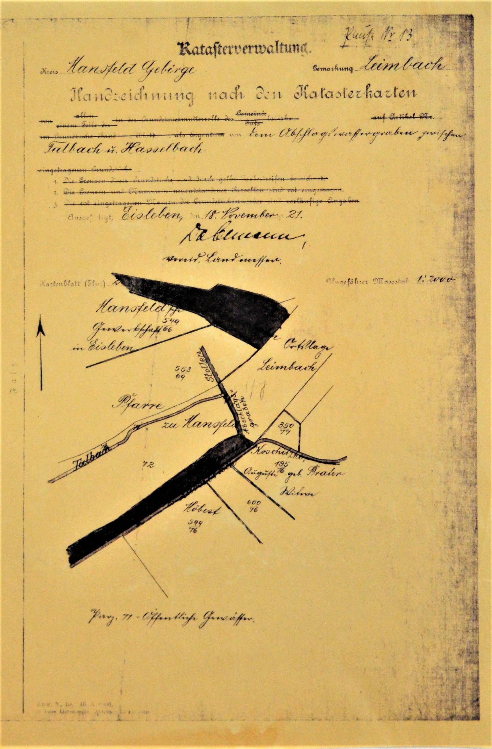 Handzeichnung nach den Katasterkarten von dem Abschlagewässergraben zwischen Talbach u. Hasselbach. (Mansfeld-Museum im Humboldt-Schloss CC BY-NC-SA)