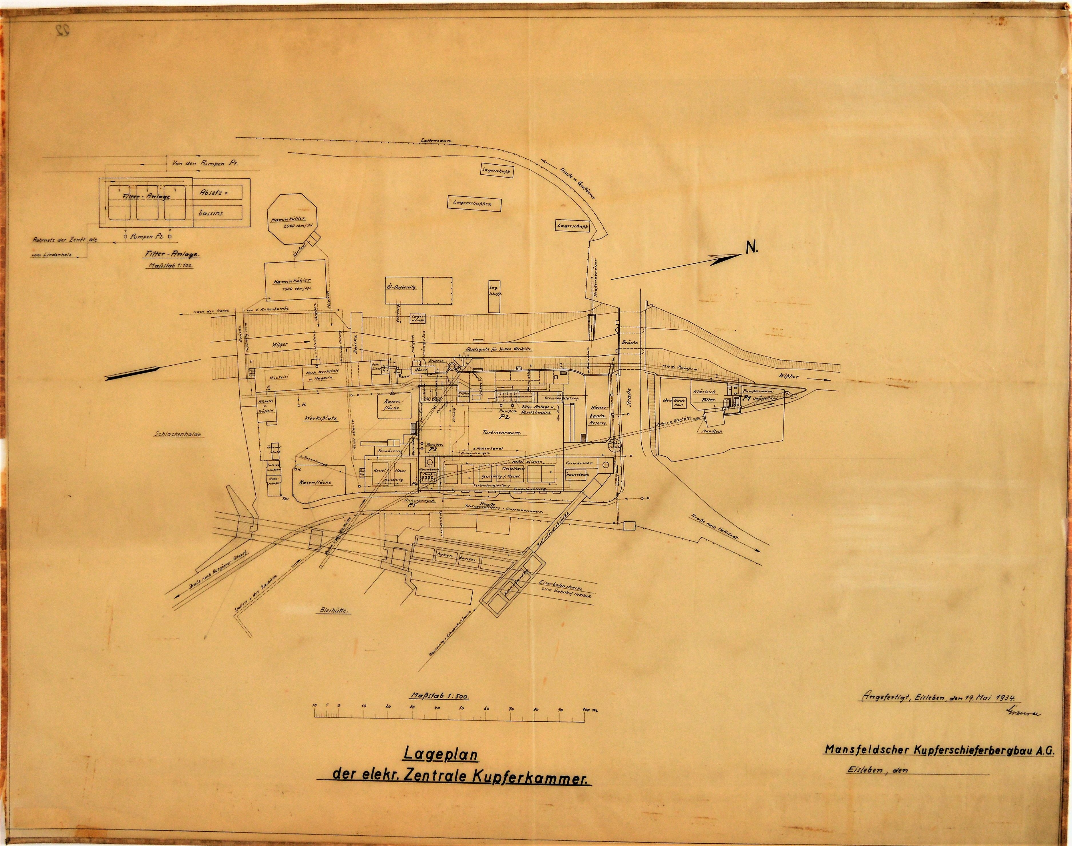 Lageplan der elekr. Zentrale Kupferkammer (Mansfeld-Museum im Humboldt-Schloss CC BY-NC-SA)