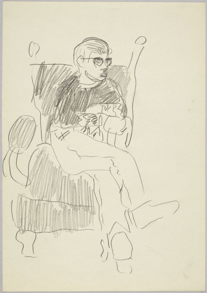 ohne Titel [Porträtstudie - Junger Mann mit Brille im Sessel] (VG Bild-Kunst Bonn 2019 RR-F)