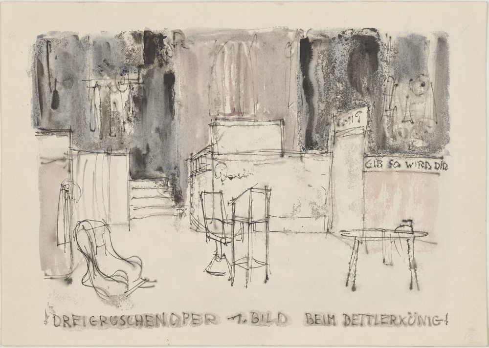 ohne Titel [Illustration zu "Die Dreigroschenoper" von Bertolt Brecht und Kurt Weil - "Beim Bettlerkönig"] (VG Bild-Kunst Bonn 2019 RR-F)