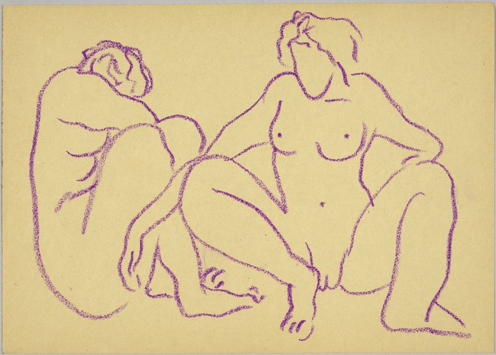 ohne Titel [Aktstudie - Zwei Frauen in violetter Kreide] (VG Bild-Kunst Bonn 2019 RR-F)