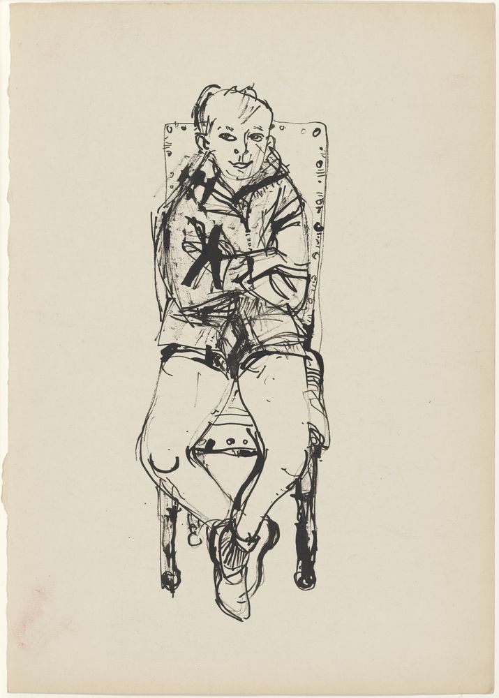 ohne Titel [Porträtstudie - Junge in kurzen Hosen auf Stuhl] (VG Bild-Kunst Bonn 2019 RR-F)