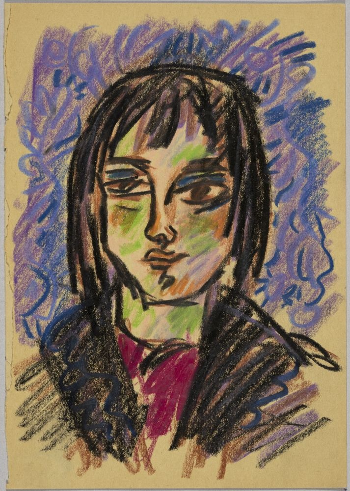 ohne Titel [Porträt einer jungen Frau - in farbiger Kreide] (VG Bild-Kunst Bonn 2019 RR-F)