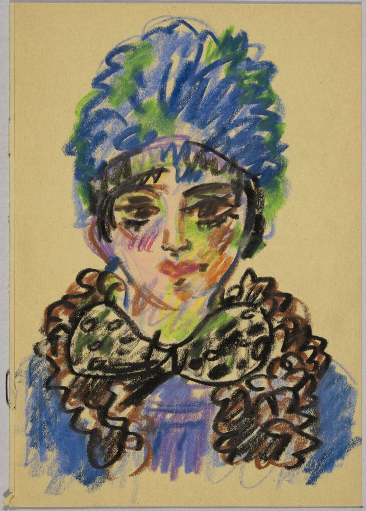 ohne Titel [Porträt einer jungen Frau - in farbiger Kreide] (VG Bild-Kunst Bonn 2019 RR-F)