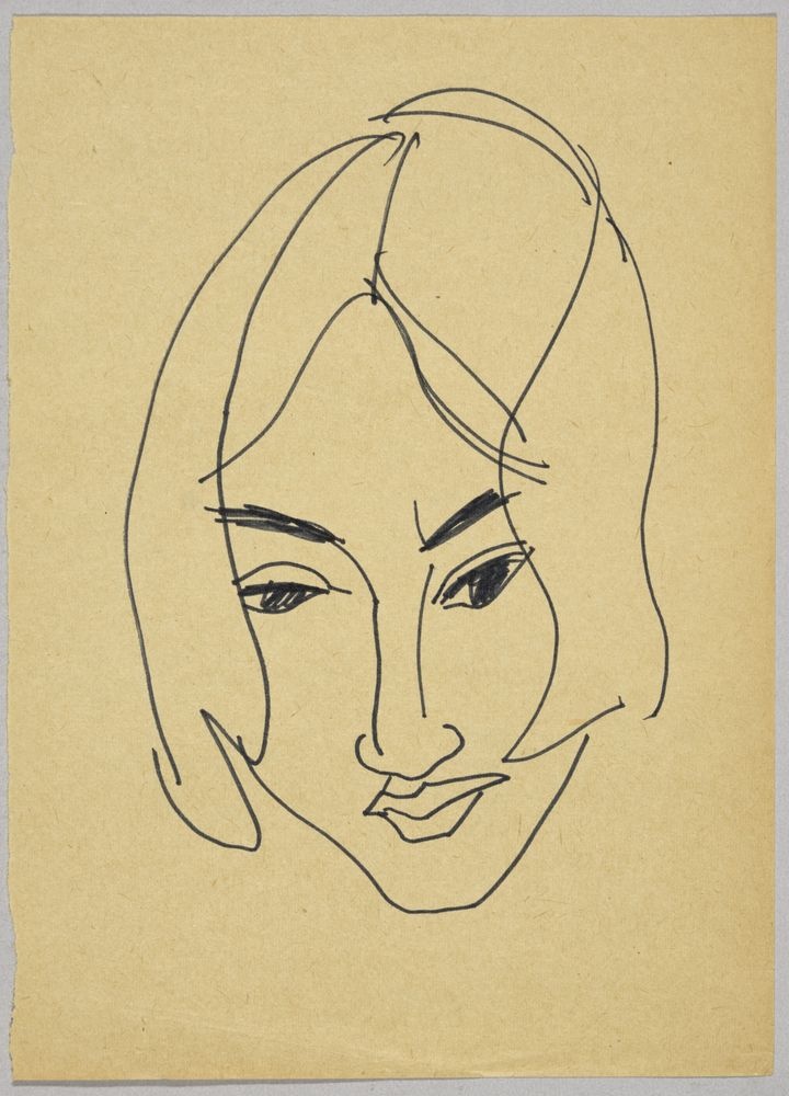 ohne Titel [Porträtstudie - Junge Frau mit halblangem Haar, Kopfbild] (VG Bild-Kunst Bonn 2019 RR-F)