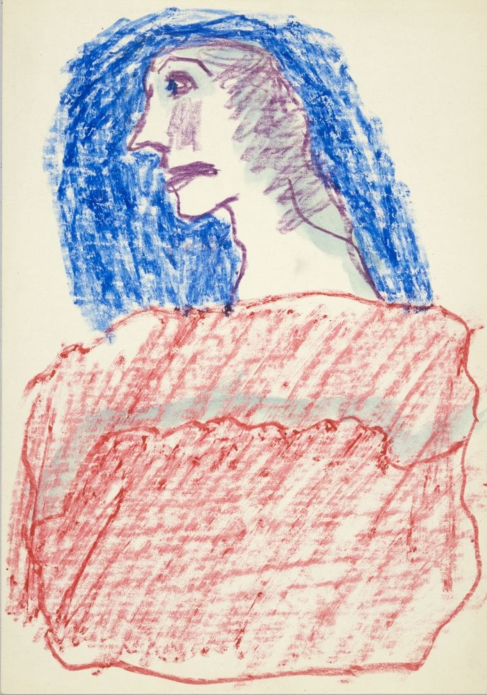 ohne Titel [Illustrative Studie - Frauenkopf in Rot und Blau] (VG Bild-Kunst Bonn 2019 RR-F)