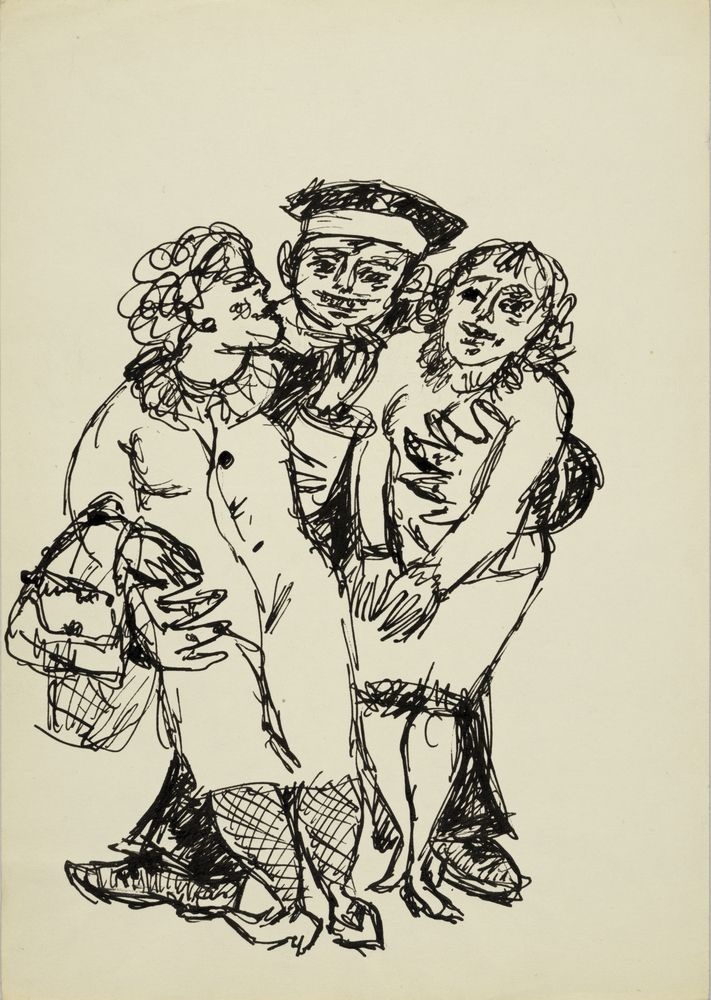 ohne Titel [Illustration - Zwei Frauen mit Handtaschen und Matrose] (VG Bild-Kunst Bonn 2019 RR-F)