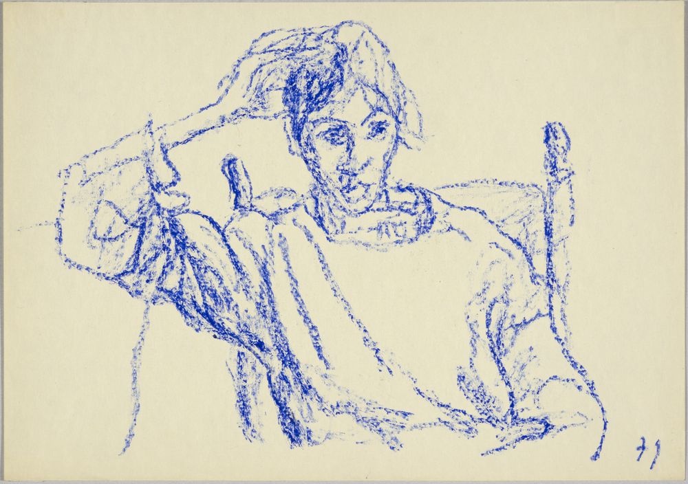 ohne Titel [Porträtstudie - Frau im Lehnstuhl in Blau] (VG Bild-Kunst Bonn 2019 RR-F)