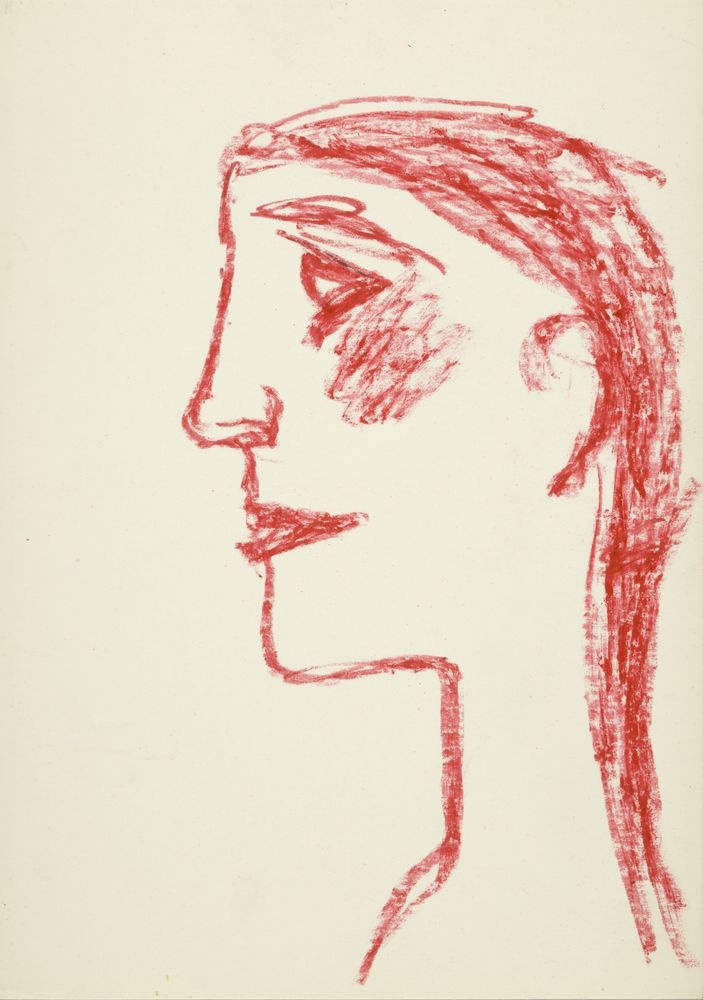 ohne Titel [Illustrative Studie - Frauenkopf in Rot] (VG Bild-Kunst Bonn 2019 RR-F)