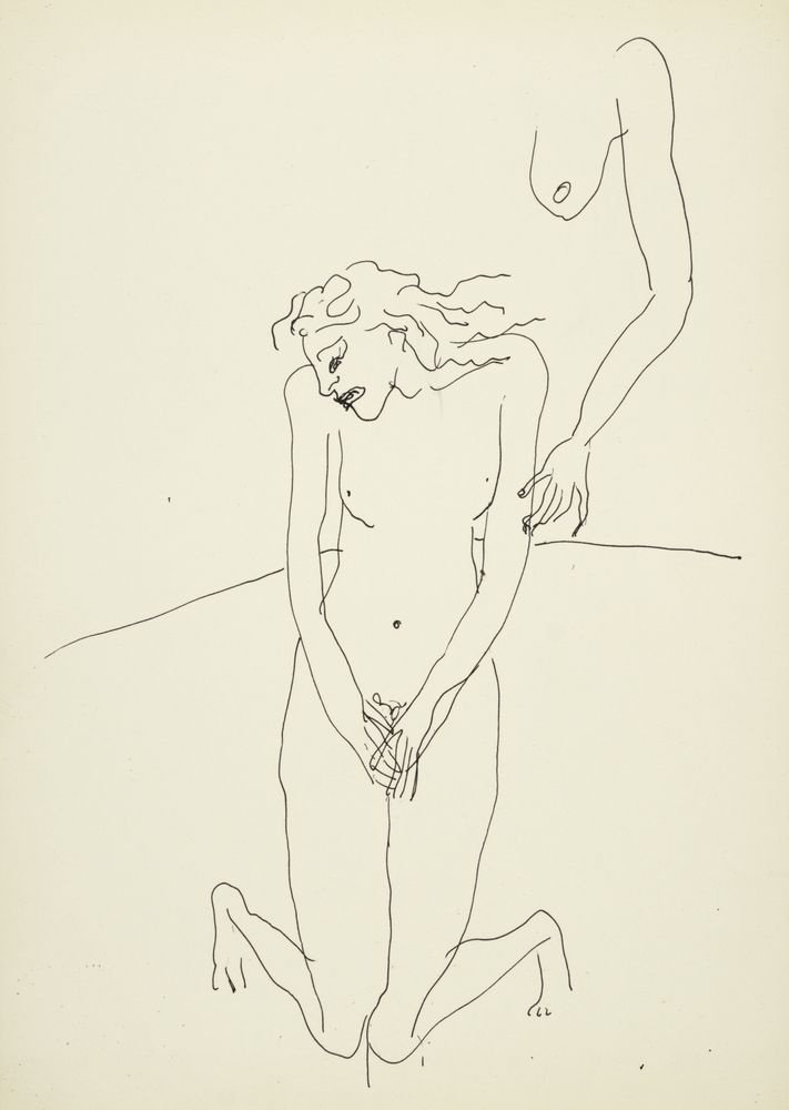 ohne Titel [Illustration - Nacktes Mädchen, knieend] (VG Bild-Kunst Bonn 2019 RR-F)