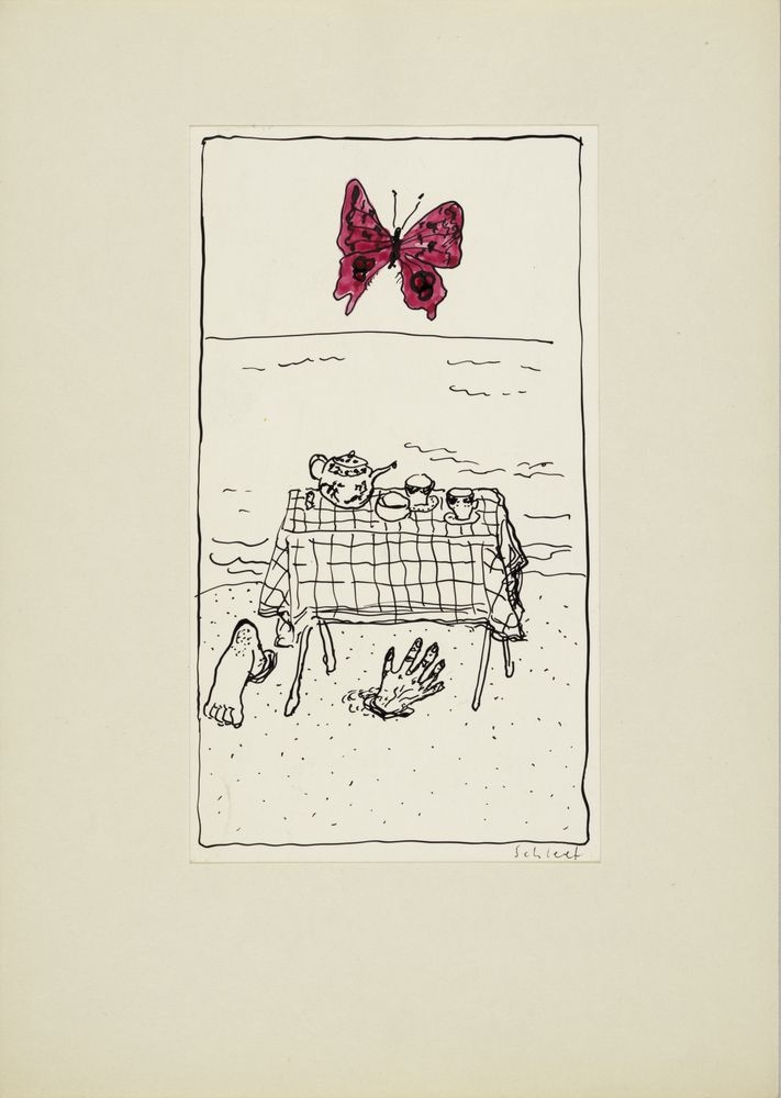 ohne Titel [Illustration zu "Der letzte Strandräuber - Estnische Erzählungen", für "Der Geburtstag"] (VG Bild-Kunst Bonn 2019 RR-F)