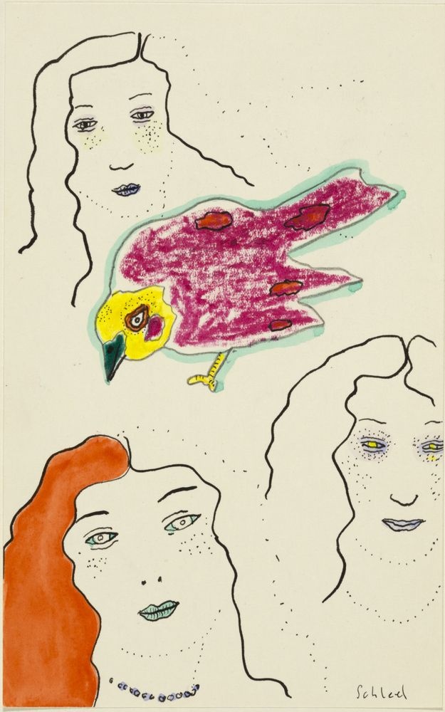 ohne Titel [Illustration - Vogel mit Frau] (VG Bild-Kunst Bonn 2019 RR-F)