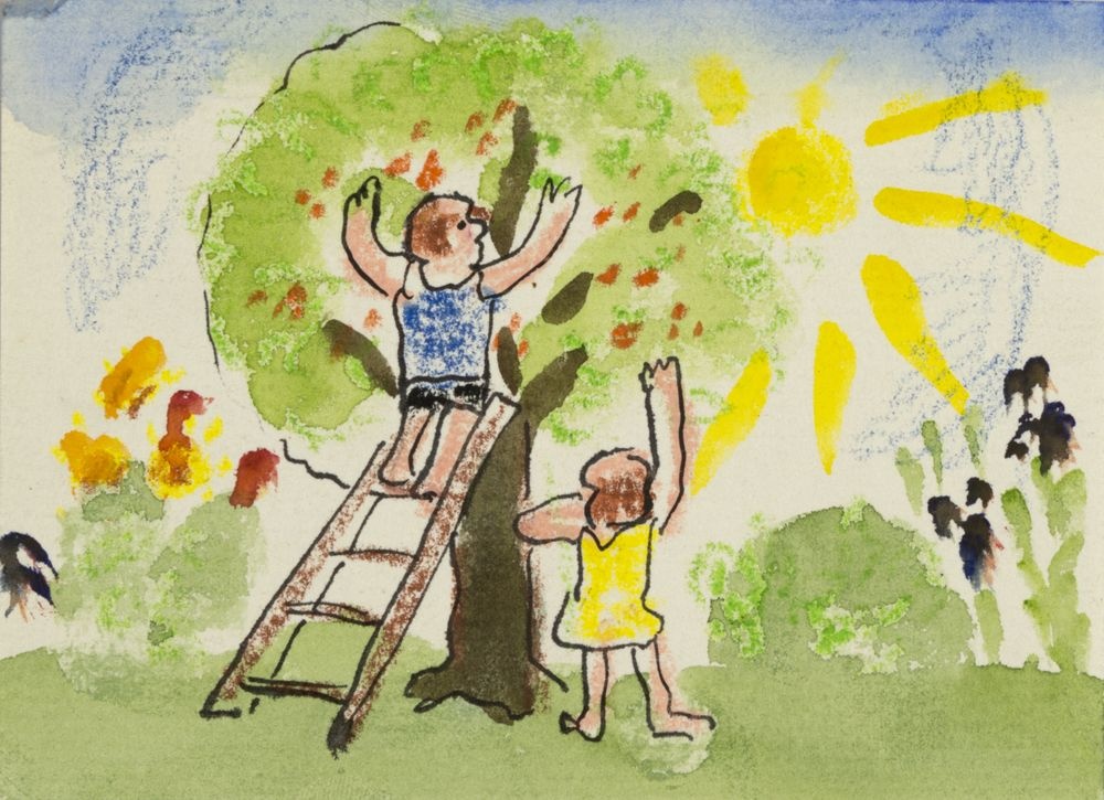 ohne Titel [Illustration - Kinder am Kirschbaum] (VG Bild-Kunst Bonn 2019 RR-F)