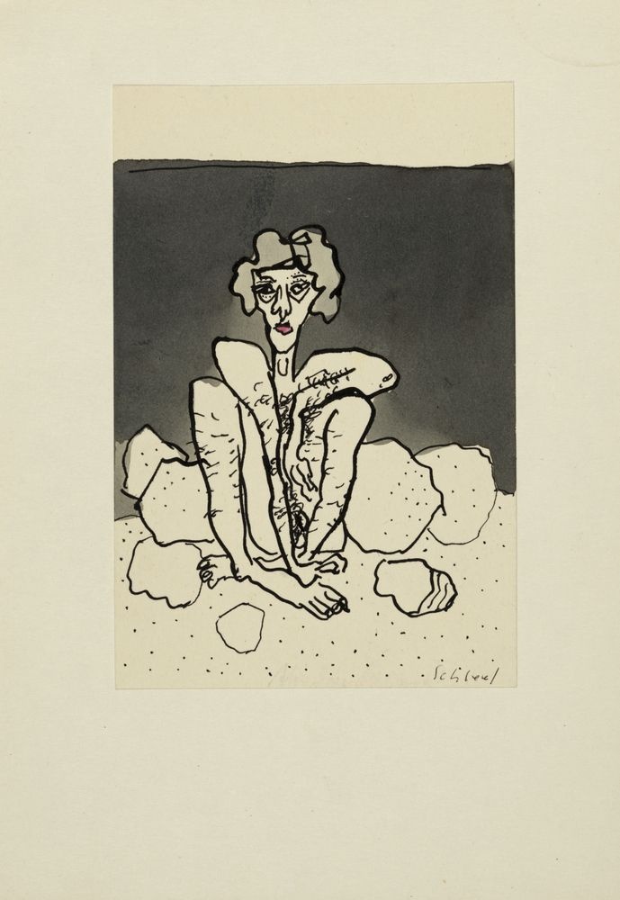 ohne Titel [Illustration - Sitzender Mann am Strand] (VG Bild-Kunst Bonn 2019 RR-F)
