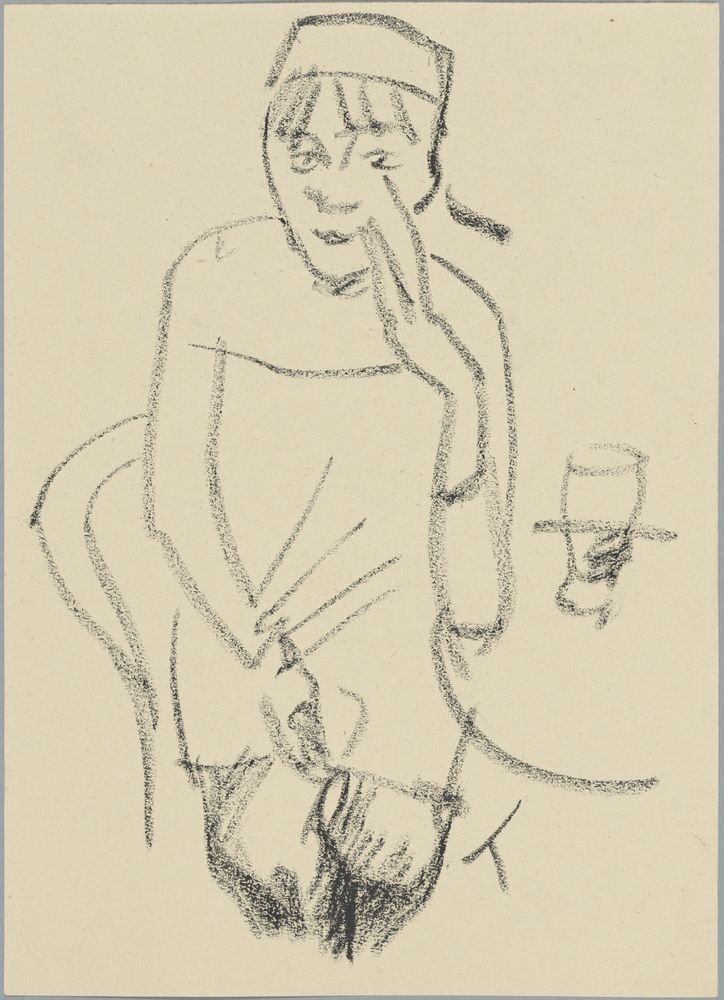 ohne Titel [Kneipenstudie - Frau mit Kopftuch] (VG Bild-Kunst Bonn 2019 RR-F)
