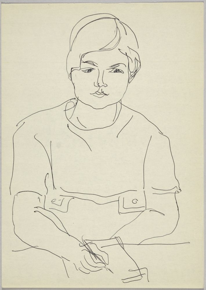 ohne Titel [Kneipenstudie - Junge Frau, zeichnend] (VG Bild-Kunst Bonn 2019 RR-F)