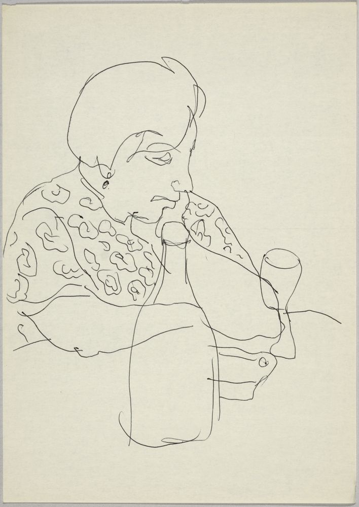 ohne Titel [Kneipenstudie - Frau am Tisch mit Flasche] (VG Bild-Kunst Bonn 2019 RR-F)