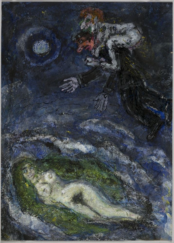 ohne Titel [Illustration - Nackte Frau im Mondschein mit zwei schwebenden Figuren] (VG Bild-Kunst Bonn 2019 RR-F)